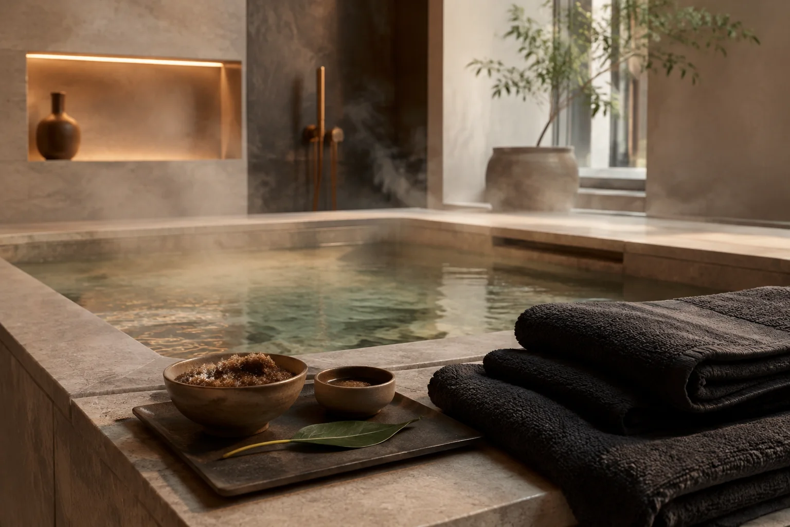 Warm jacuzzi and body ritual setting
