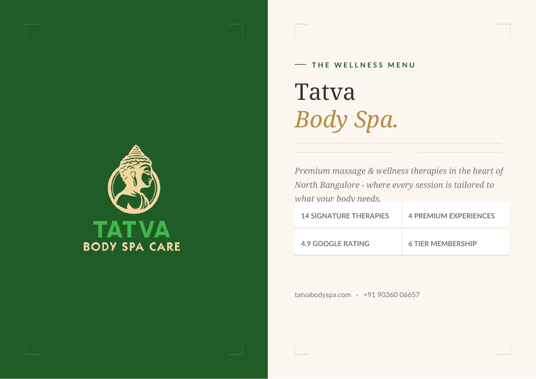 Tatva Body Spa Care wellness menu, cover
